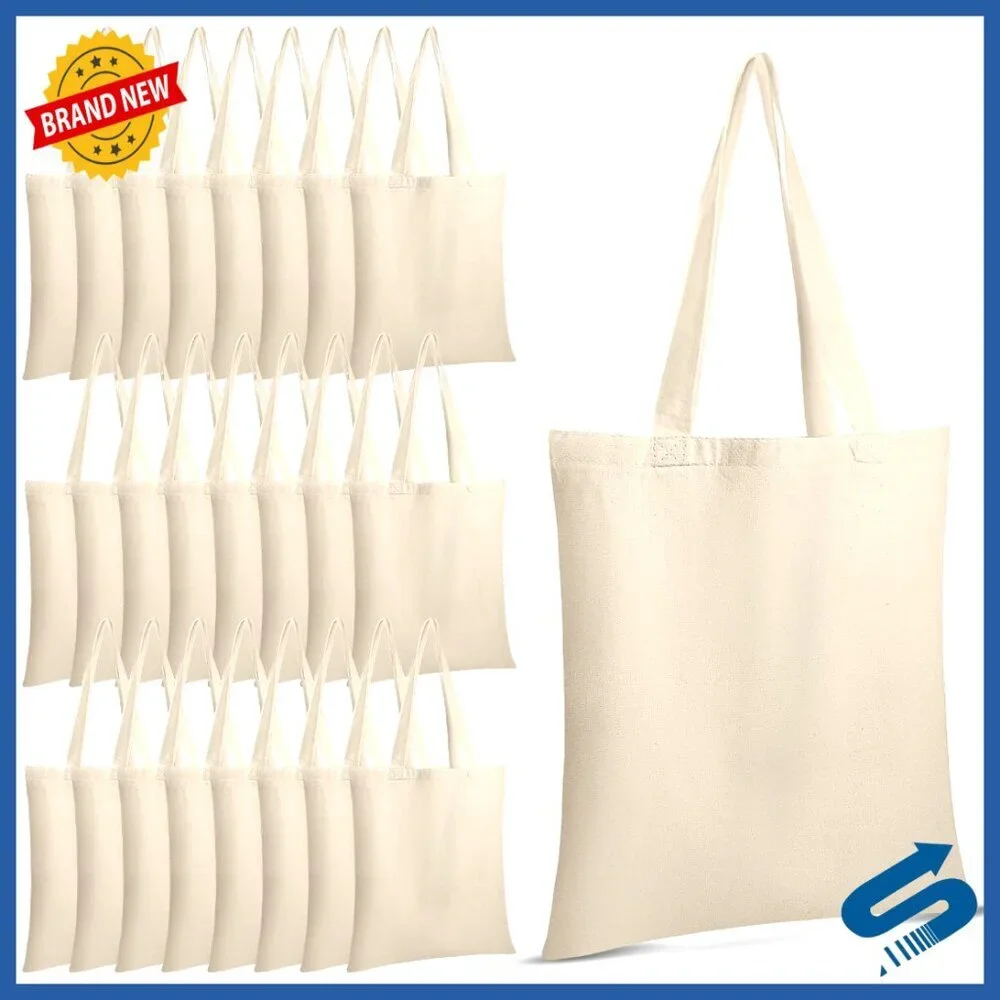 Blank Canvas Tote Bags Lightweight Reusable DIY Crafting Decorating 13x15 Inch